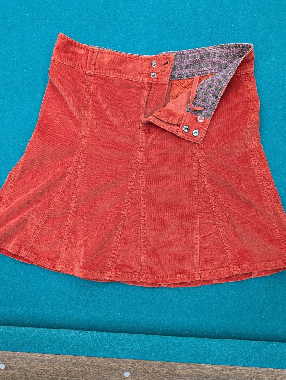 Athleta Corduroy Flared Paneled Skirt Burnt Orange Red Mini Size 8